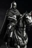 Placeholder: Medieval knight with a black and white checkered cape riding a horse