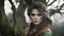 Placeholder: photoreal thirty-year-old gorgeous Guardian high priestess of the Eladrin with leather skin with mystical eyes looking like charlize theron wearing green and orange garments looking down perching on a tree branch at dawn by lee jeffries, otherworldly creature, in the style of fantasy movies, photorealistic, shot on Hasselblad h6d-400c, zeiss prime lens, bokeh like f/0.8, tilt-shift lens 8k, high detail, smooth render, unreal engine 5, cinema 4d, HDR, dust effect, vivid colors