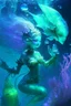 Placeholder: hybrid elf +Mermaid Diver, Weightless Swim, Bioluminescent Sea, Transparent Skin