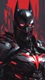Placeholder: A very close picture to Mix between symbiote and machine and batman in transformers cyborg with black metal and red details armor in solo leveling shadow art style with red details detailsis in fantasy world