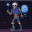 Placeholder: A pixel art cyberpunk version of the best football predictor master pundit soccer master skelleton