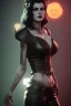 Placeholder: Amy Dumas as evil queen in black leather, leather, busty, cleavage, angry, rage, stern look. character design by cory loftis, fenghua zhong, ryohei hase, ismail inceoglu and ruan jia. unreal engine 5, artistic lighting, highly detailed, photorealistic, fantasy