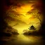 Placeholder: An ethereal asian dreamscape filled with dark golden mist, peaceful and romantic, soft flowing fabric, oriental mood