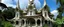 Placeholder: A white vampire bat chateau designed in Hawaiian tiki statues painted by Claude Monet