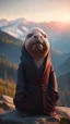 Placeholder: portrait of bald witch as yoga Vampire walrus in carpathians montains sun set ,bokeh like f/0.8, tilt-shift lens 8k, high detail, smooth render, down-light, unreal engine, prize winning