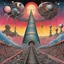 Placeholder: Pink Floyd album art for "Cymbaline", apprehension creeping like a train up the spine, surreal, by Gerald Scarfe, by Emek, by Alan Kenny, concept art, dramatic, detailed color ink illustration, psychedelic album cover, trippy, expansive, smooth, weirdcore, text: Cymbaline.