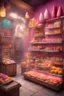 Placeholder: walk-in sweetshop with indian style in perspective with some sweet making experience setup inspired by indian street venders