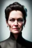 Placeholder: Robin Wright as evil queen in black leather, busty, cleavage, curvy, Claire Underwood, angry, stern look. character design by cory loftis, fenghua zhong, ryohei hase, ismail inceoglu and ruan jia. unreal engine 5, artistic lighting, highly detailed, photorealistic, fantasy