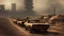 Placeholder: row of bandit cars on a highway, post-apocalyptic concept art