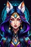 Placeholder: create an ethereal, darkly magical ,Kitsune sorceress with highly detailed and deeply cut facial features, illustrated in the style of Mindy Lee, 4k precisely drawn, boldly lined and colored