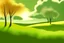 Placeholder: trees with leaves and in the Sun and clouds in large field of grass peaceful abstract artwork, calm