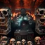 Placeholder: DJ of the damnded, insanely detailed DJ booth in hell, MID set, speakers and equipment made of bone, anatomically correct, add more skulls in th audience, photorealism, vray, 8k 3d