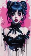 Placeholder: Poster in two gradually, a one side malevolent goth vampire girl face and other side the Singer Melanie Martinez face, full body, painting by Yoji Shinkawa, darkblue and pink tones,