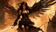 Placeholder: biomechanical women, beautiful, steampunk, dusty brunette, long square, large steampunk black wings, sword, steam, dynamic pose, rain, wind, ashes, flashes of fiery threads, steam engine, caves with rusty pipes on the background, dark world, sketch art, fine lines, grunge, sensual, darkness, dark colors, by Raymond Swanland & Alyssa Monks & Anna Razumovskaya