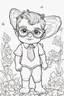 Placeholder: Outline art for cute coloring pages with butterfly with glasses, full body, white background, sketch style, only use outline, clean line art, no shadows and clear and well outlined.