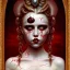 Placeholder: singer Danish MØ face, style surrealism by <Mark Ryden>, blood, guts, darkred tones,