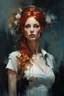 Placeholder: muscular stunning tall redhead russian woman 24yo sexy nurse costume :: dark mysterious esoteric atmosphere :: digital matt painting with rough paint strokes by Jeremy Mann + Carne Griffiths + Leonid Afremov, black canvas