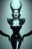 Placeholder: Joan Crawford as evil queen in black leather, busty, cleavage, dominatrix, curvy, angry, stern look. character design by cory loftis, fenghua zhong, ryohei hase, ismail inceoglu and ruan jia. unreal engine 5, artistic lighting, highly detailed, photorealistic, fantasy