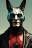 Placeholder: Medium Close Up Portrait, Front image. cyberpunk, rabbit mask helmet, strong man, black hair. latex suit. Purple, red, color. Joker style. Color background, photo studio. Avatar image, highly detailed, concept art, smooth, unreal engine 5, ray tracing, RTX, lumen lighting, ultra detail, volumetric lighting, 3d, finely drawn, high definition, high resolution.