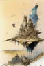 Placeholder: Destroyed City, war, debris, stone, breched, brocken, Perspektiv from the sky, by Jean-Baptiste Monge, Ivan Bilibin, Albert Bierstadt, Reza Badrossama, watercolor ink, pencil sketch, splash art, intricate details, fantasy, beautiful, oil on canvas, award winning, imperial colours, fantastic view, radient colours, very attractive, crisp quality