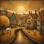 Placeholder: Nostalgia-evoking, breathtaking surreal masterpiece, channeling Sam Toft, Gustav Klimt, Andy Kehoe, Amanda Sage, features a quaint village scene bathed in setting sun's golden hues, painted textures conjuring yesteryears, fusion of folk art, sharp focus, studio photo, intricate details, artstation trending, highly detailed, Greg Rutkowski signature style, golden hour lighting, Modifiers: beautiful very cute visually breathtaking beautiful
