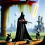 Placeholder: The Grim Reaper, a plague doctor and a mouse, in Lollipop world, considering the future of the universe, art by Ralph McQuarrie