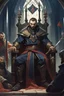 Placeholder: Strahd Von Zarovich holding a broadsword looking ominously down from his throne at four adventurers