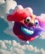 Placeholder: Ultra realistic speed clouds sky scene, wide angle view, sweet childs falling down, inflatable color clothing, free jumping flying, many trinkets, monster head, hair monster, many jelly beans, balls, smile, happy, circus style, extreme, wind, clouds sea, 20,000 feet altitude, stratosphere, soft color, highly detailed, unreal engine 5, ray tracing, RTX, lumen lighting, ultra detail, volumetric lighting, 3d, finely drawn, high definition, high resolution.