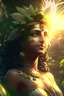 Placeholder: Ancient greek godess in lush greenery, jewels, sunriser, 4k ,hd