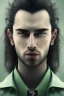 Placeholder: 4K Ultra-HD -- a man, long black hair, extreme slanted eyebrows, green eyes, thick lips, square jaw, dent in chin, goatee, full body image --4k Ultra-HD--Hyper realistic--Cinema lighting