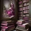 Placeholder: A grayish magenta magical archives with fairytale books painted by Michelangelo di Lodovico Buonarroti Simoni