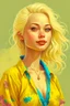 Placeholder: pretty girl, aged 30, blonde, conventionally attractive, bright clothes, realism, dreamy, tight top, strong