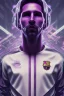 Placeholder: lionel messi style cyberpunk, purple tones, high lighting