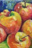 Placeholder: Abstract impasto oil painting of an apples cezanne