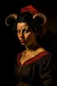 Placeholder: Portrait of a female tiefling, Caravaggio style