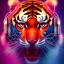 Placeholder: A master portrait of a cyborg tiger red neon color scheme, high key lighting, volumetric light high details psychedelic background