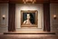 Placeholder: a very beautiful lady photo in pretty frame hanging a wall in a luxury galery stage with carpets in floor