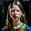Placeholder: Portrait of actress Mia goth wearing a candy necklace, palette knife painting g