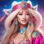 Placeholder: (masterpiece, best quality, 8k, RAW photo, beautiful and aesthetic:1.2), complex detail, Indirect light, photorealistic, (((full body))), 2 Gorgeous Cosmic russian asian goddess smiling, long curved blonde hair, blue eyes, Mixed, sci-fi and traditional russian outfit with pink velvet and white furs and chapka, a colorfull Sci-Fi environment