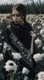 Placeholder: black lace scarf in a field of white roses.cinematic picture