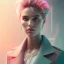 Placeholder: A portrait very beautiful woman , longs hairs, elegant, atmospheric, realistic, cinematic lighting, pink blue light, 8k, galactic atmosphere, flowers