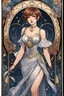 Placeholder: anime-like fierce Woman with short haircut in revealing dress - Tarot Card - Art Nouveau