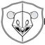 Placeholder: simplified rat's face on front of a triangular shield shape, vector(black white and gray)