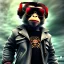 Placeholder: Monkey toddler, steampunk headphone, sunglass, gangsta neckless, full body, red leather jacket, tokio background, dramatic lighting, hyper realistic, unreal engine 5, 16k