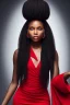 Placeholder: A portrait of a beautiful black woman, with long black hair, wearing a black skintight dress with a red scarf, wizard, magical, ethereal