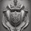 Placeholder: coat of arms of a city of blacksmith with tatoos, very detailed, black