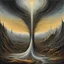 Placeholder: In conflict met het eindige, abstract gestalt surrealism, by Johfra Bosschart, ultra thin unformed tendon hybrid, matte oil painting, long brush strokes, weird, sinister, nightmarish, decalcomania, minimalist