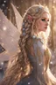 Placeholder: Elven princess,elven crown,long white blonde golden hair,rapunzel hair,ice flowers,beautiful,light blue,dark blue,golden armor,sparkle,glitter,ice flowers,snow,elven ears,dark fairy princess