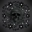 Placeholder: tracery of flowers, bones and skulls, black and white, Maximum minimalism