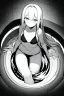 Placeholder: bikini long hair thin girl with leg in abyss pool, greyscale, tiny pose, screen tones